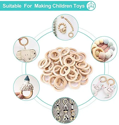 100 PCS 5 Sizes Natural Wood Rings, Unfinished Smooth Wooden Ring, Wood Circles forCraft, Ring Pendant and Connectors Jewelry Making (100pcs-5 Sizes)