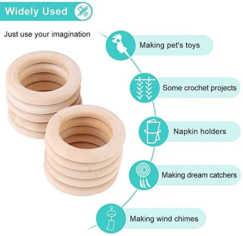 100 PCS 5 Sizes Natural Wood Rings, Unfinished Smooth Wooden Ring, Wood Circles forCraft, Ring Pendant and Connectors Jewelry Making (100pcs-5 Sizes)