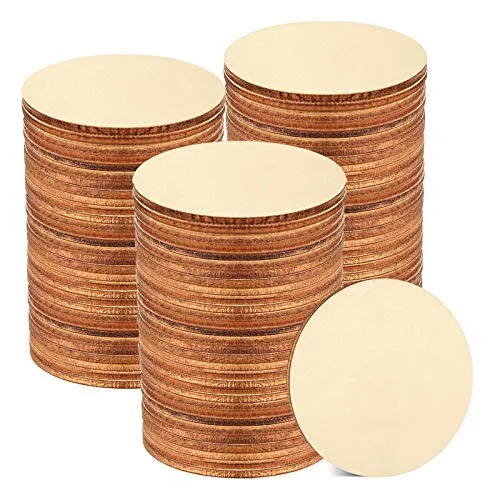 100 Pieces 3 Inch Unfinished Wooden Circles Blank Natural Round Wood Slices Wooden Cutout Tiles for DIY Crafts Home Decoration Painting Staining