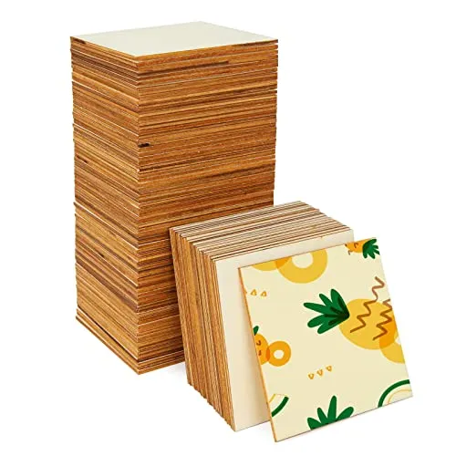 100 Pieces 4x4 Inch Wood Squares Unfinished Basswood Plywood Wooden Sheets 1/8 inch Thick Blank Wood Squares for Crafts Painting Scrabble Tiles Mini