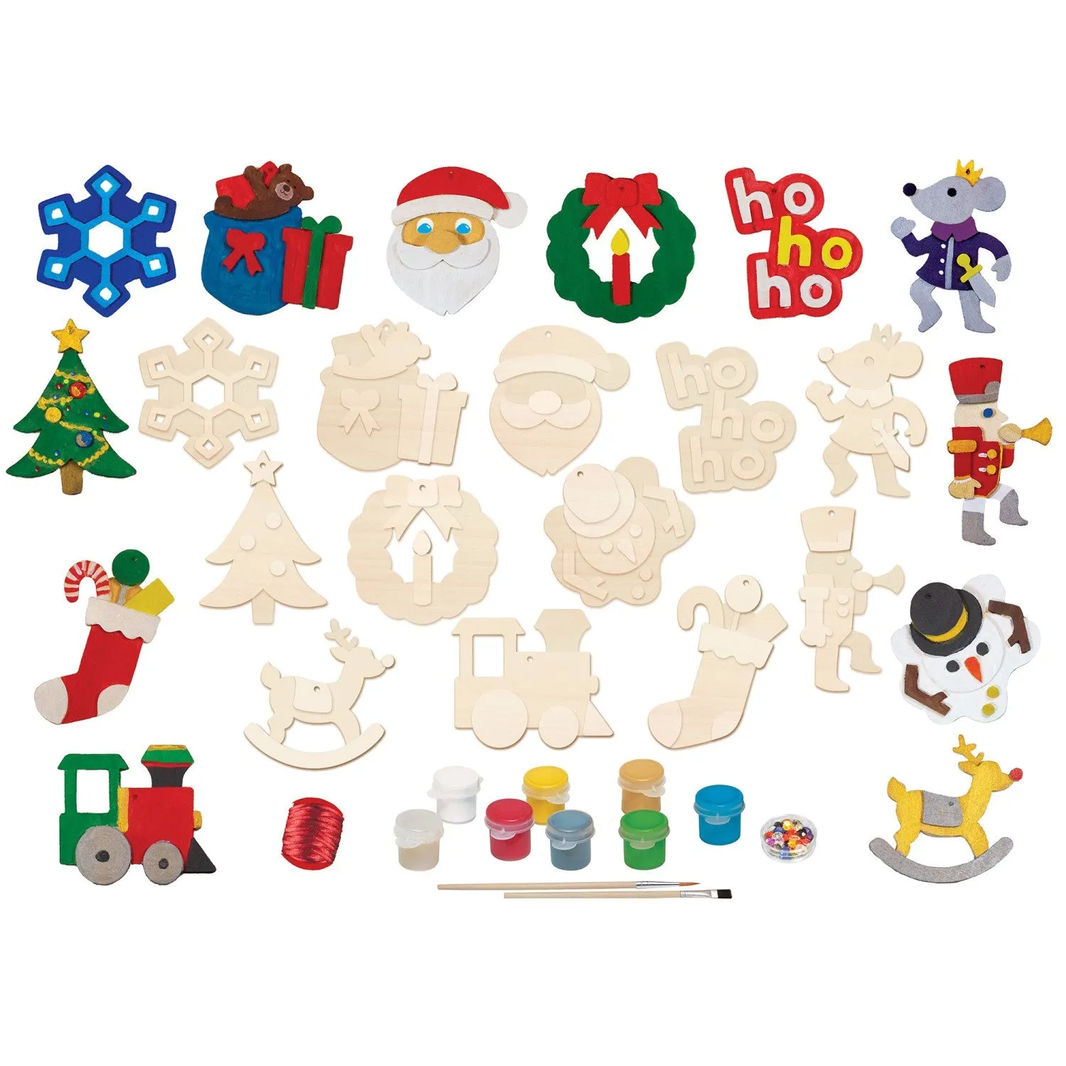 12 Holiday Ornaments Wood Craft & Paint Kit