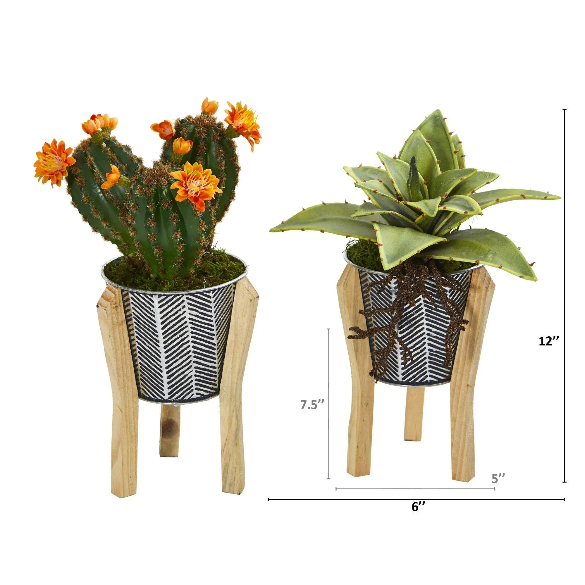 12” Mixed Succulent Artificial Plant in Tin Planter with Legs (Set of 2)