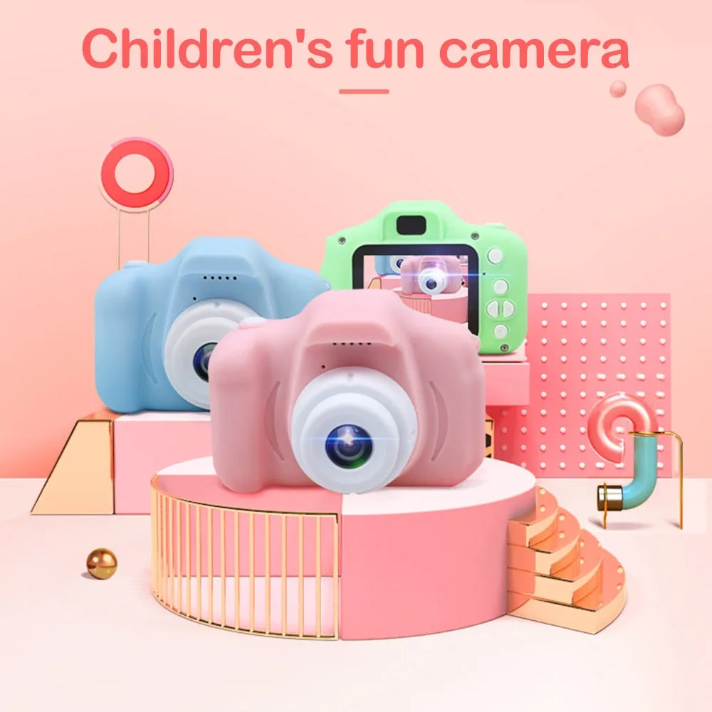 2 Inch HD 1080P Chargable Digital Mini Kids Camera Cartoon Cute Camera Toys Outdoor Photography Props for Child Birthday Gift