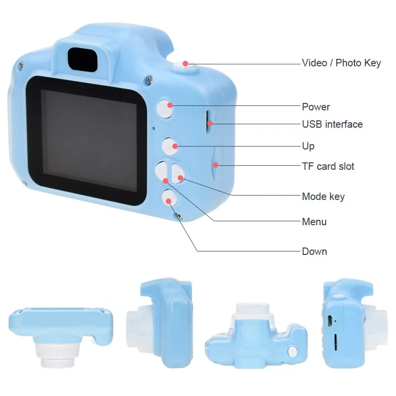 2 Inch HD 1080P Chargable Digital Mini Kids Camera Cartoon Cute Camera Toys Outdoor Photography Props for Child Birthday Gift