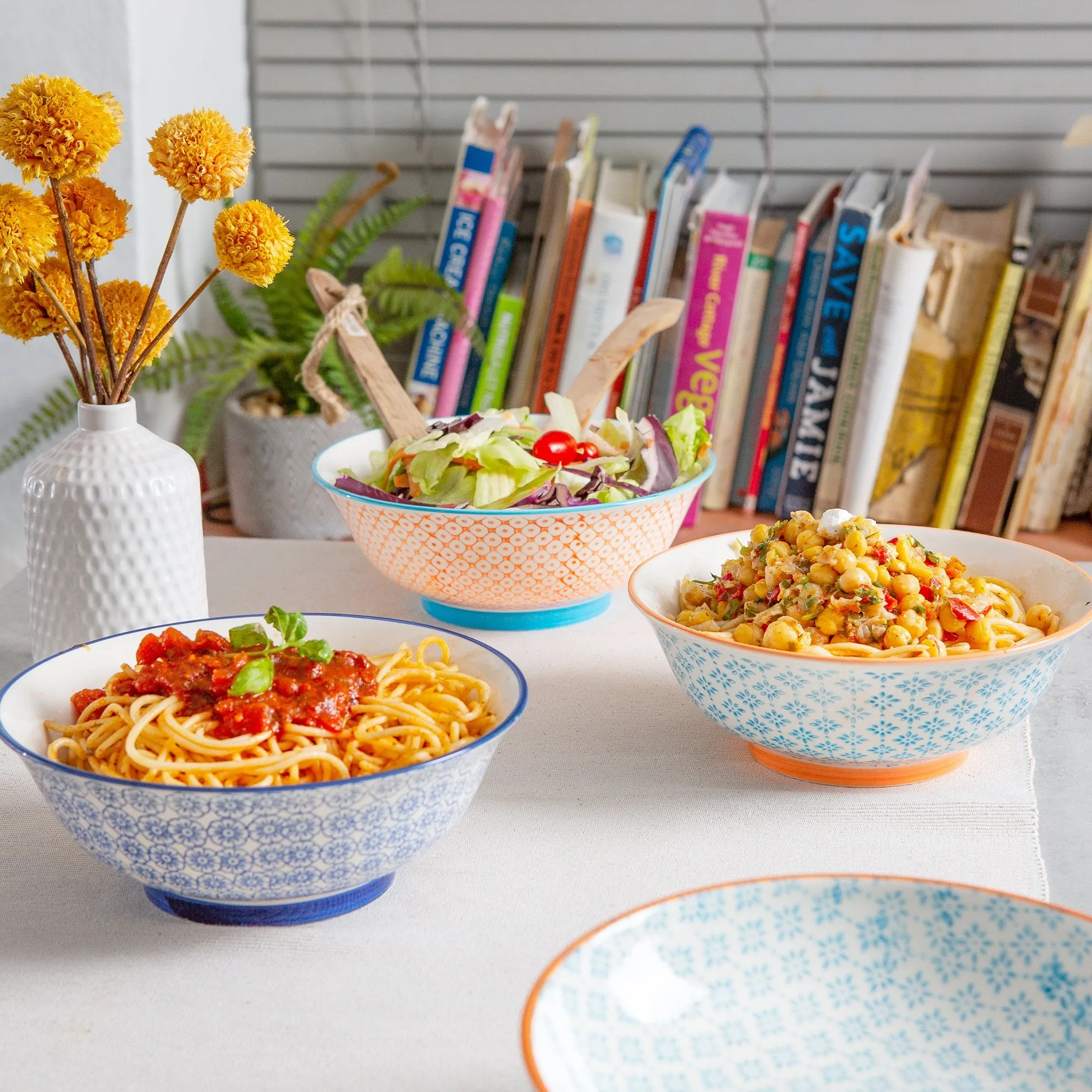 21.5cm Hand Printed China Serving Bowls - Pack of Six - By Nicola Spring