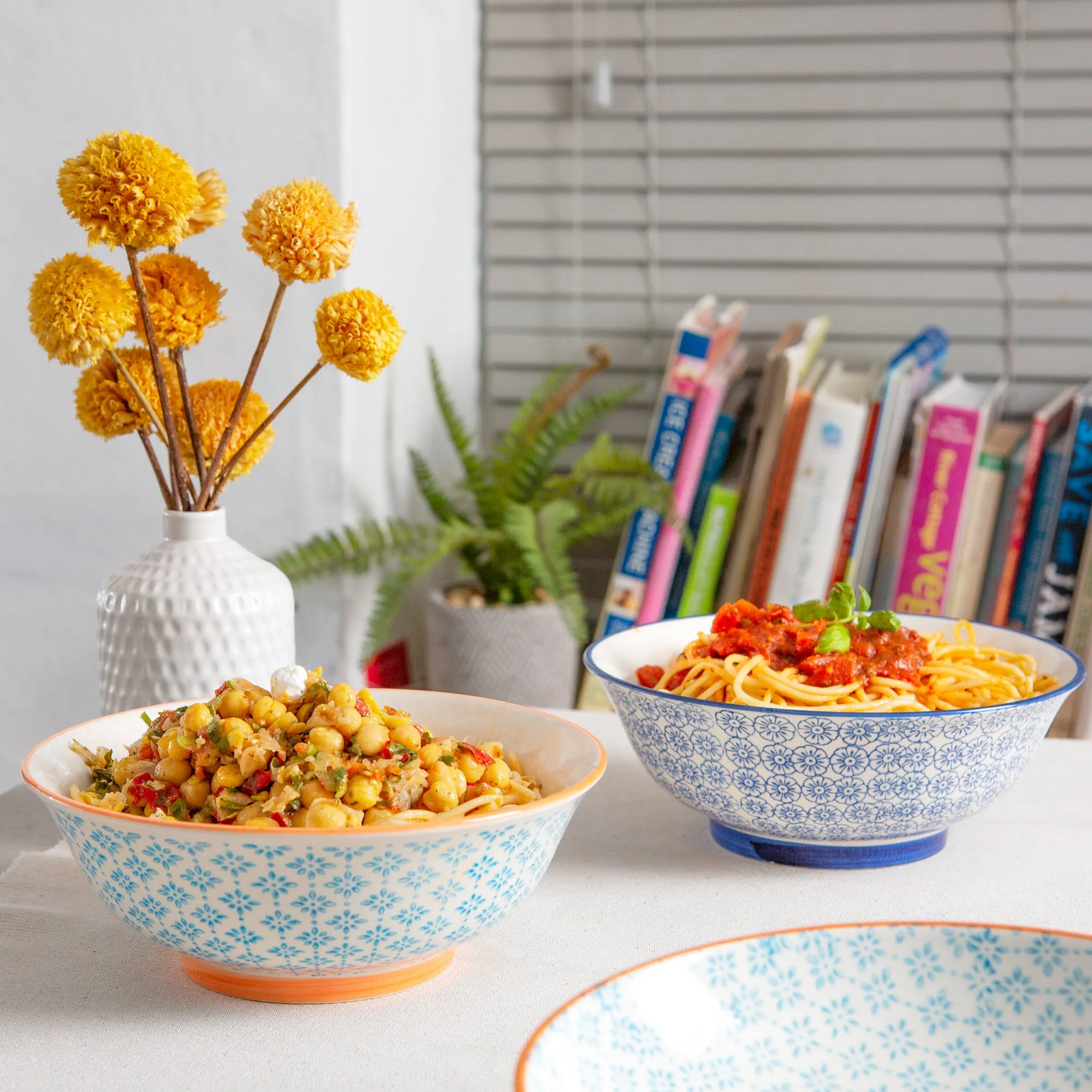 21.5cm Hand Printed China Serving Bowls - Pack of Six - By Nicola Spring