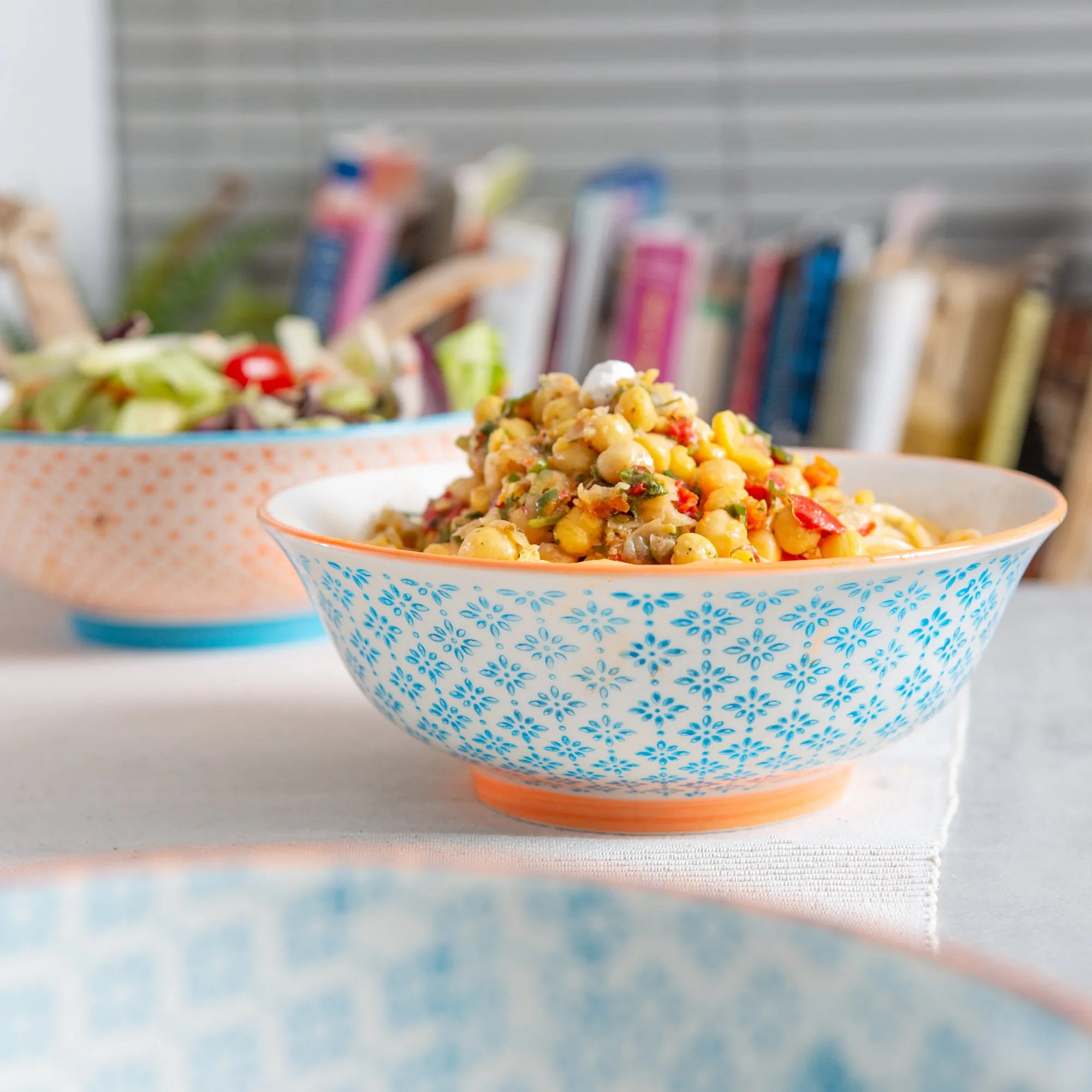 21.5cm Hand Printed China Serving Bowls - Pack of Six - By Nicola Spring