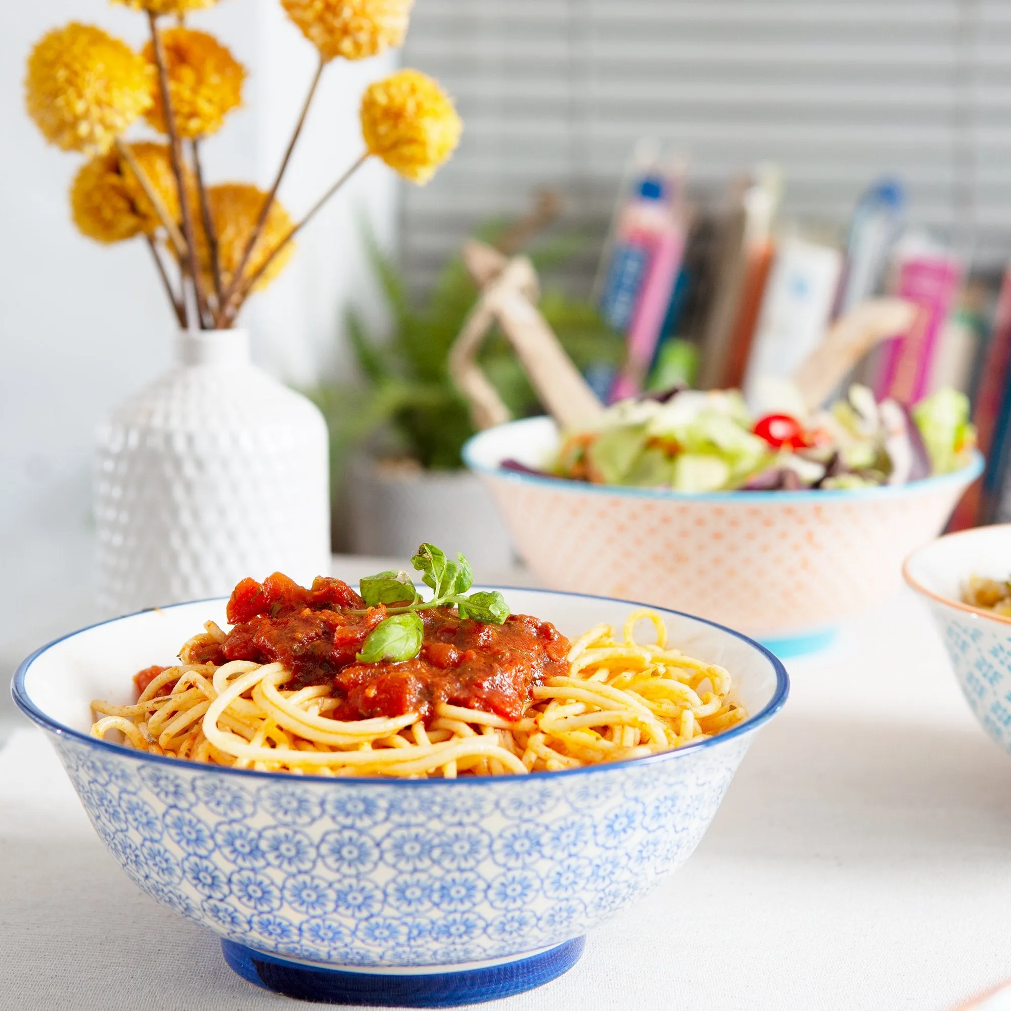 21.5cm Hand Printed China Serving Bowls - Pack of Six - By Nicola Spring