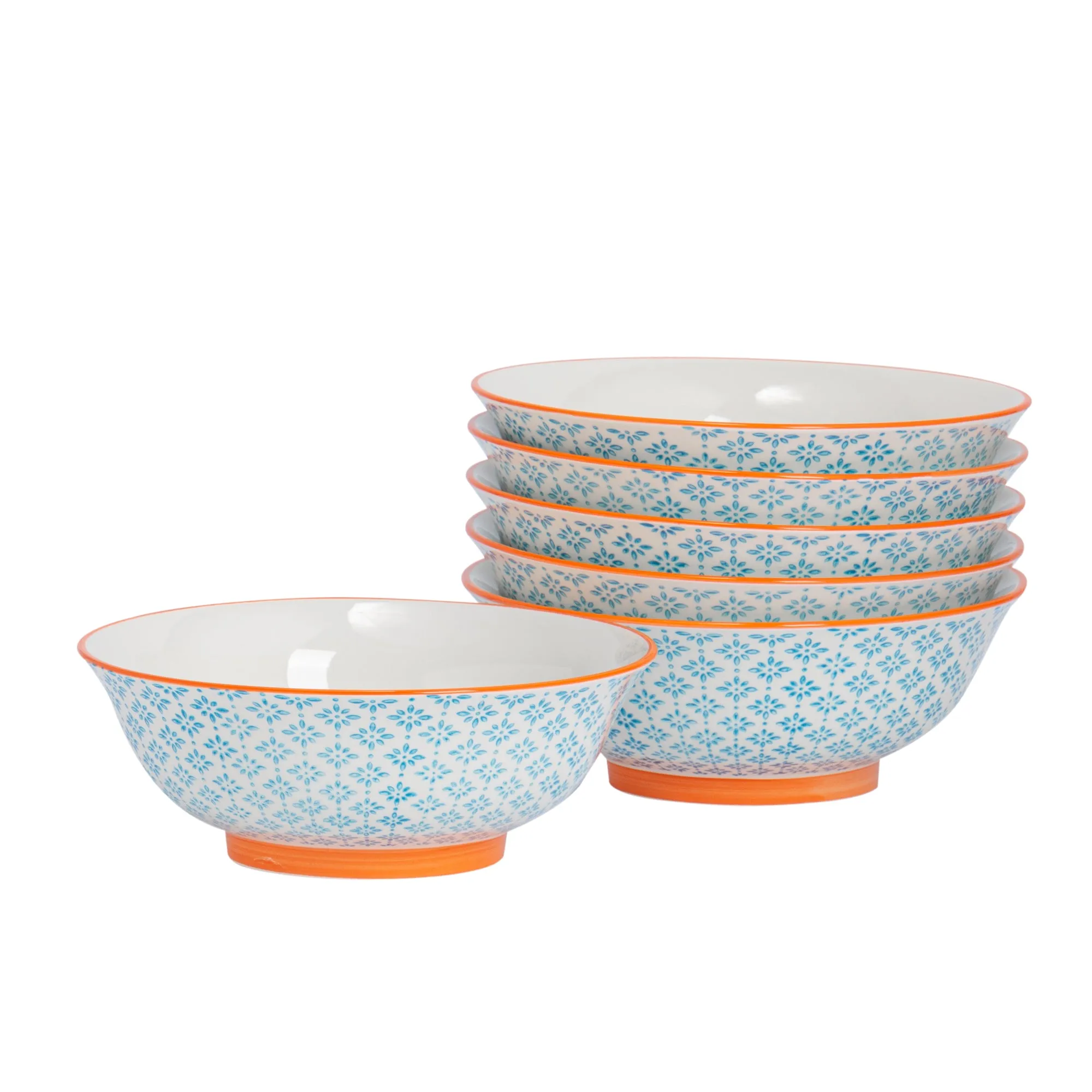 21.5cm Hand Printed China Serving Bowls - Pack of Six - By Nicola Spring