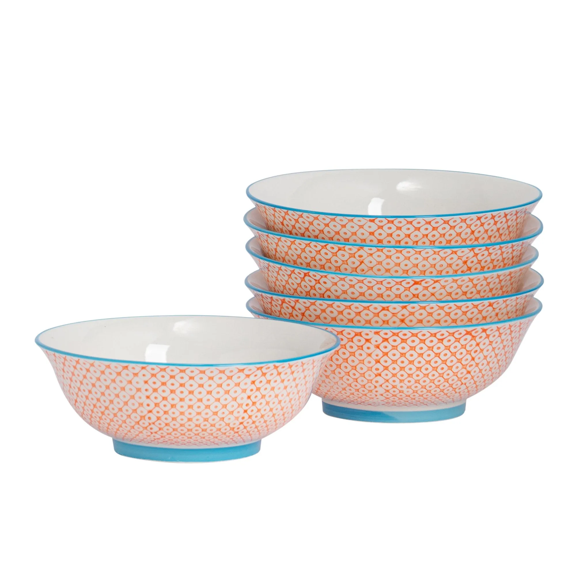 21.5cm Hand Printed China Serving Bowls - Pack of Six - By Nicola Spring