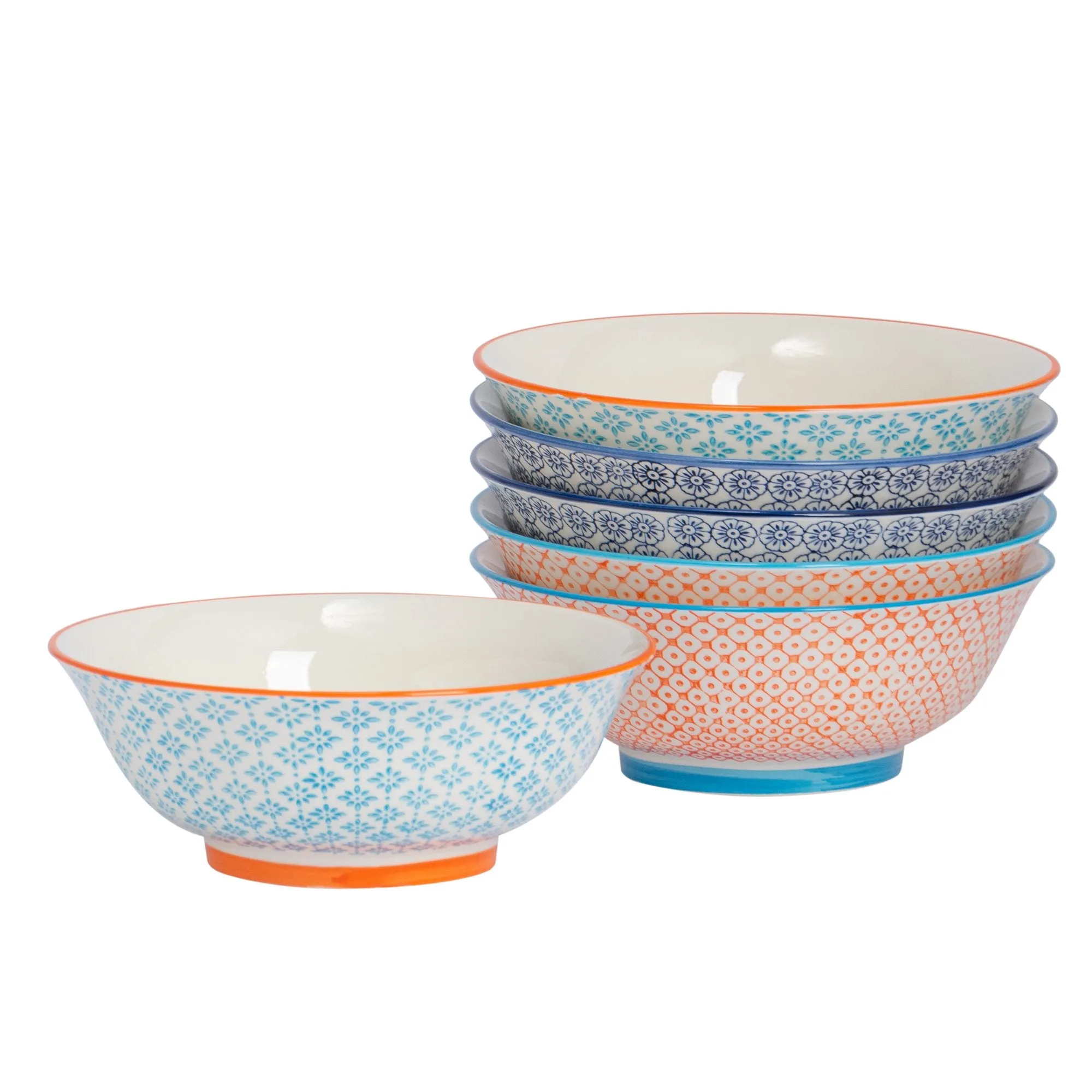 21.5cm Hand Printed China Serving Bowls - Pack of Six - By Nicola Spring