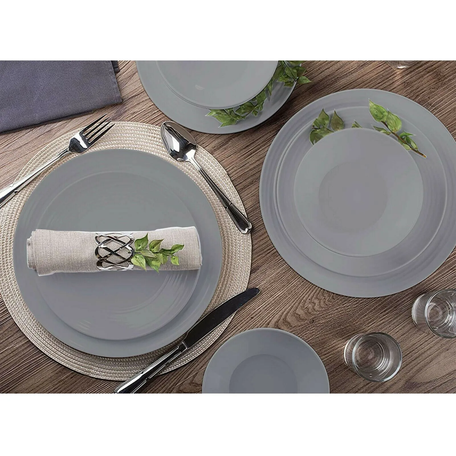 24 Pcs Grey Picnic Dinner Set for 6 People