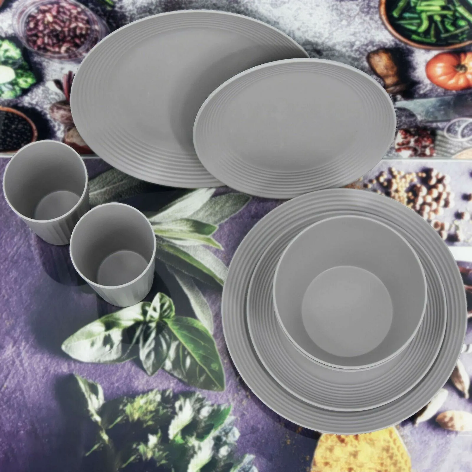 24 Pcs Grey Picnic Dinner Set for 6 People