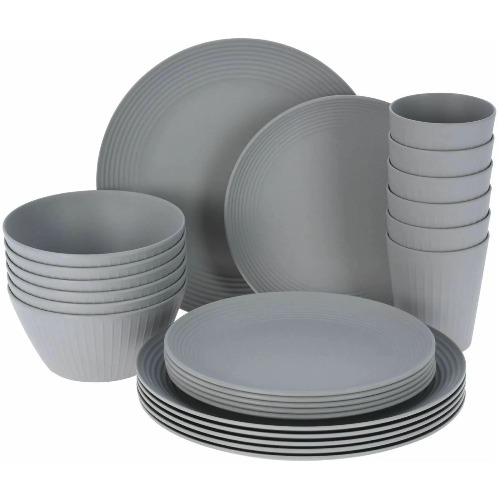 24 Pcs Grey Picnic Dinner Set for 6 People