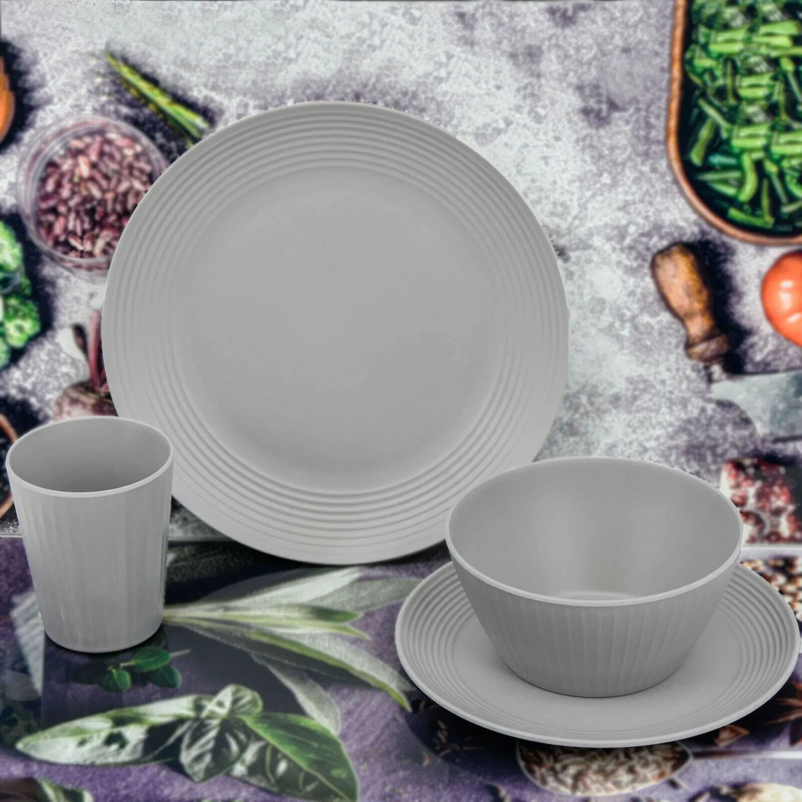 24 Pcs Grey Picnic Dinner Set for 6 People