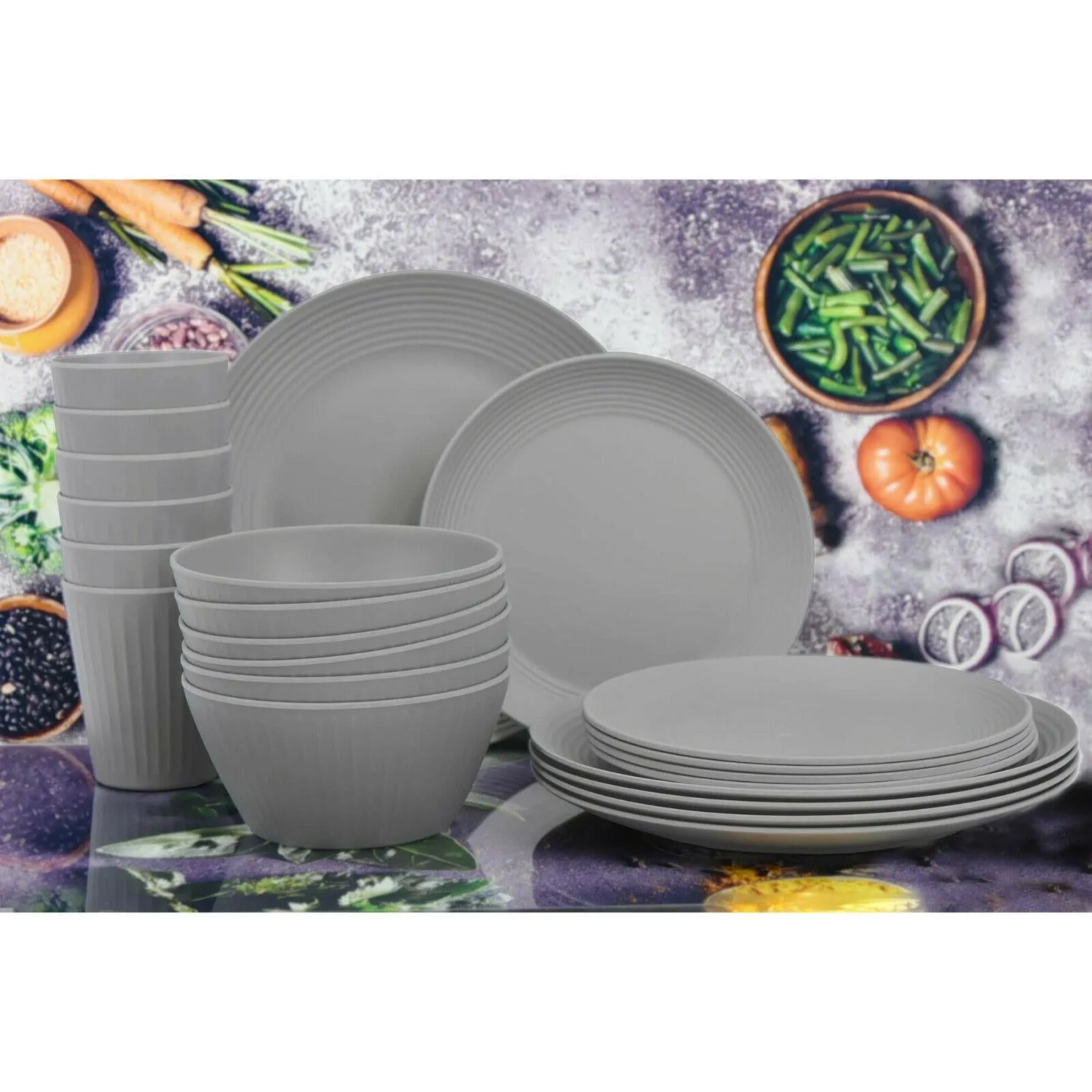 24 Pcs Grey Picnic Dinner Set for 6 People