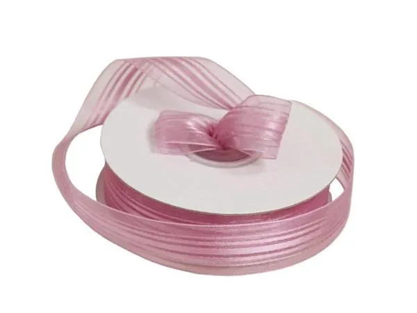 25 Yard 7/8" DIY Mauve Organza Ribbon With Satin Stripes For Craft Dress Wedding