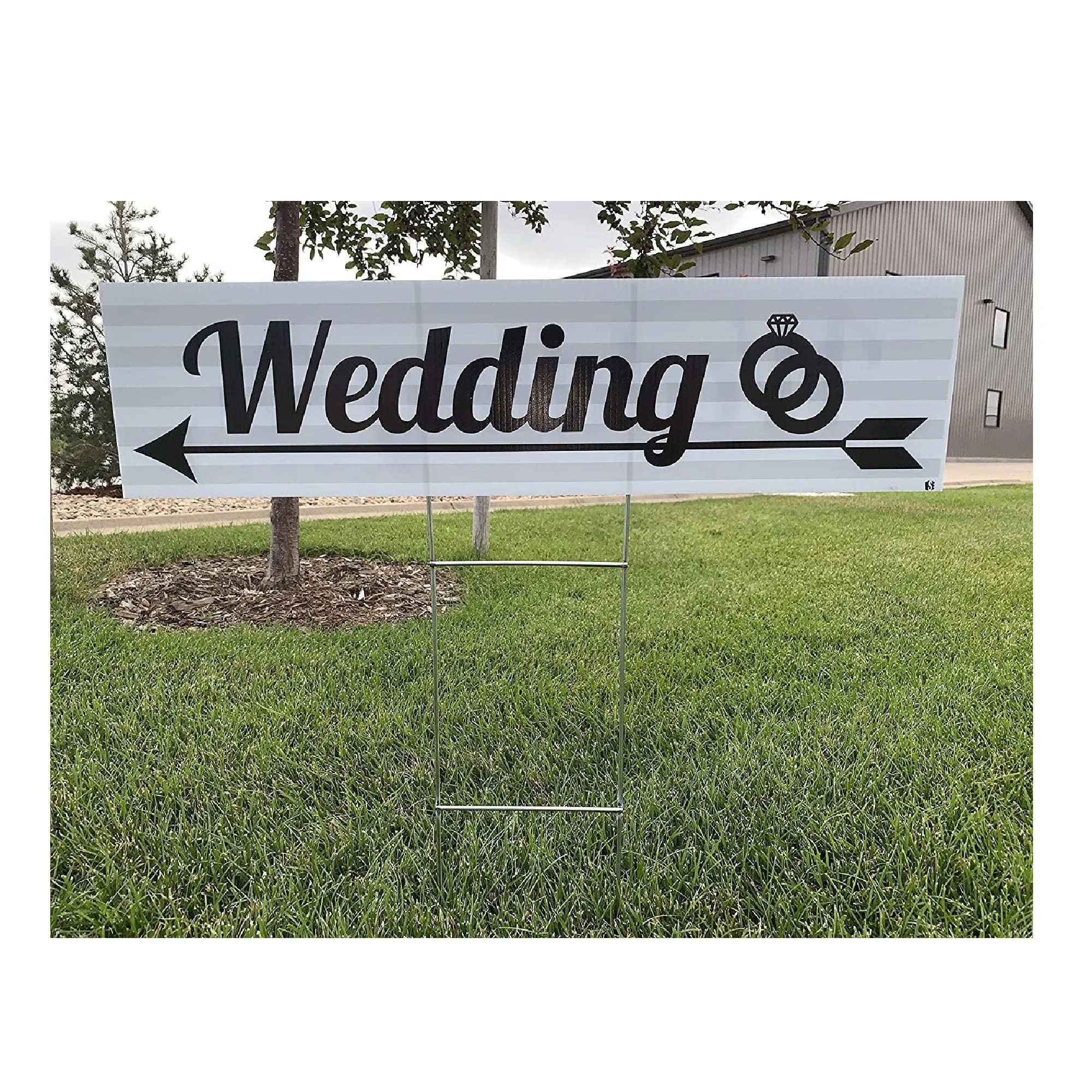 6 Pack Wedding Signs Gray And White Striped With Black Script 6x24 With H Stakes Use For Weddings