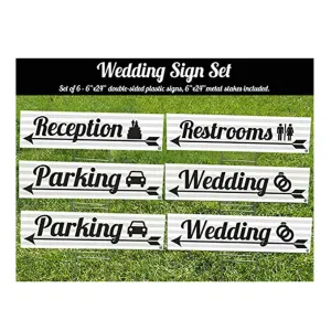 6 Pack Wedding Signs Gray And White Striped With Black Script 6x24 With H Stakes Use For Weddings