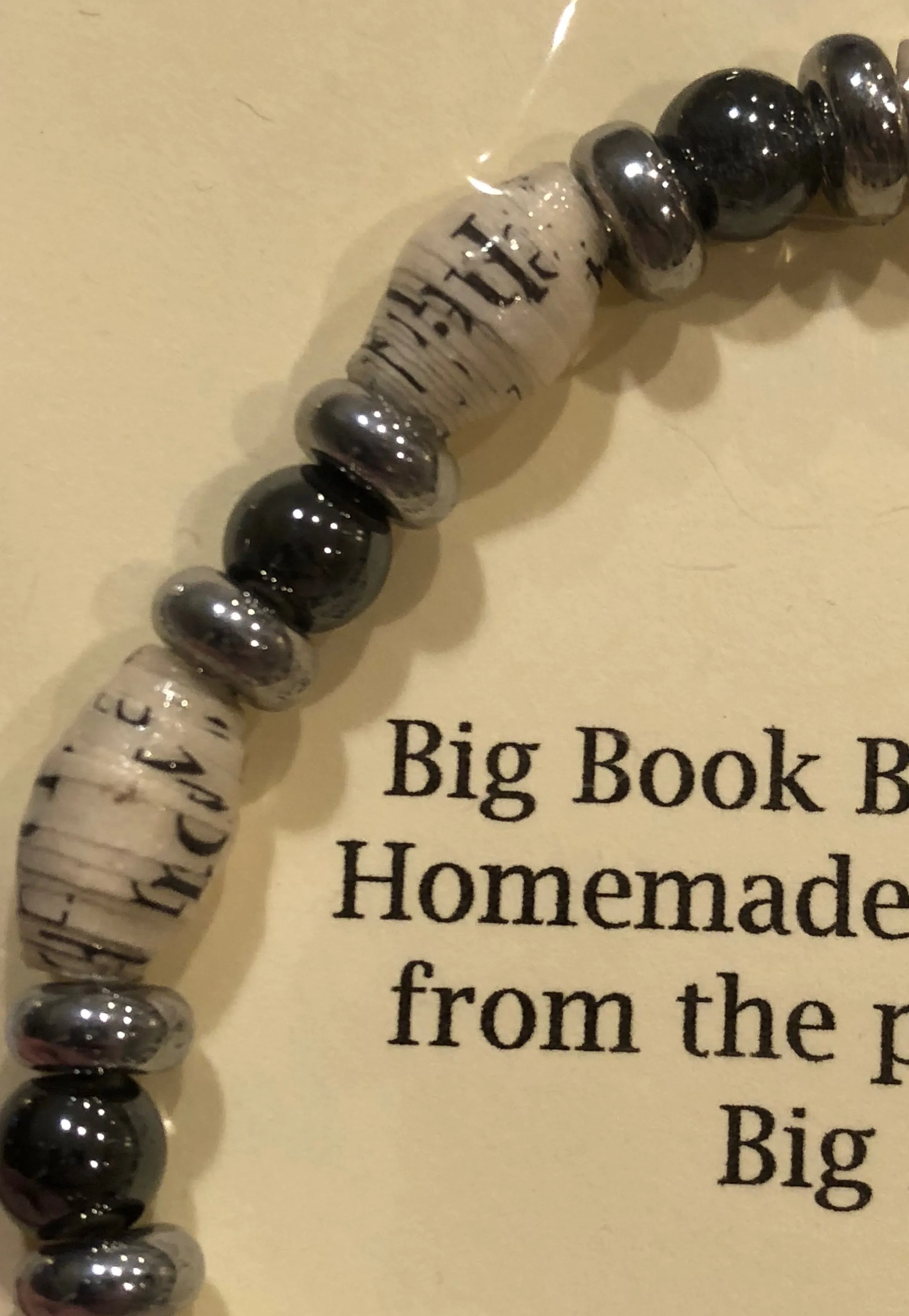 AA Big Book Bracelet Black & Silver Beads Made From Real Pages From The Big Book