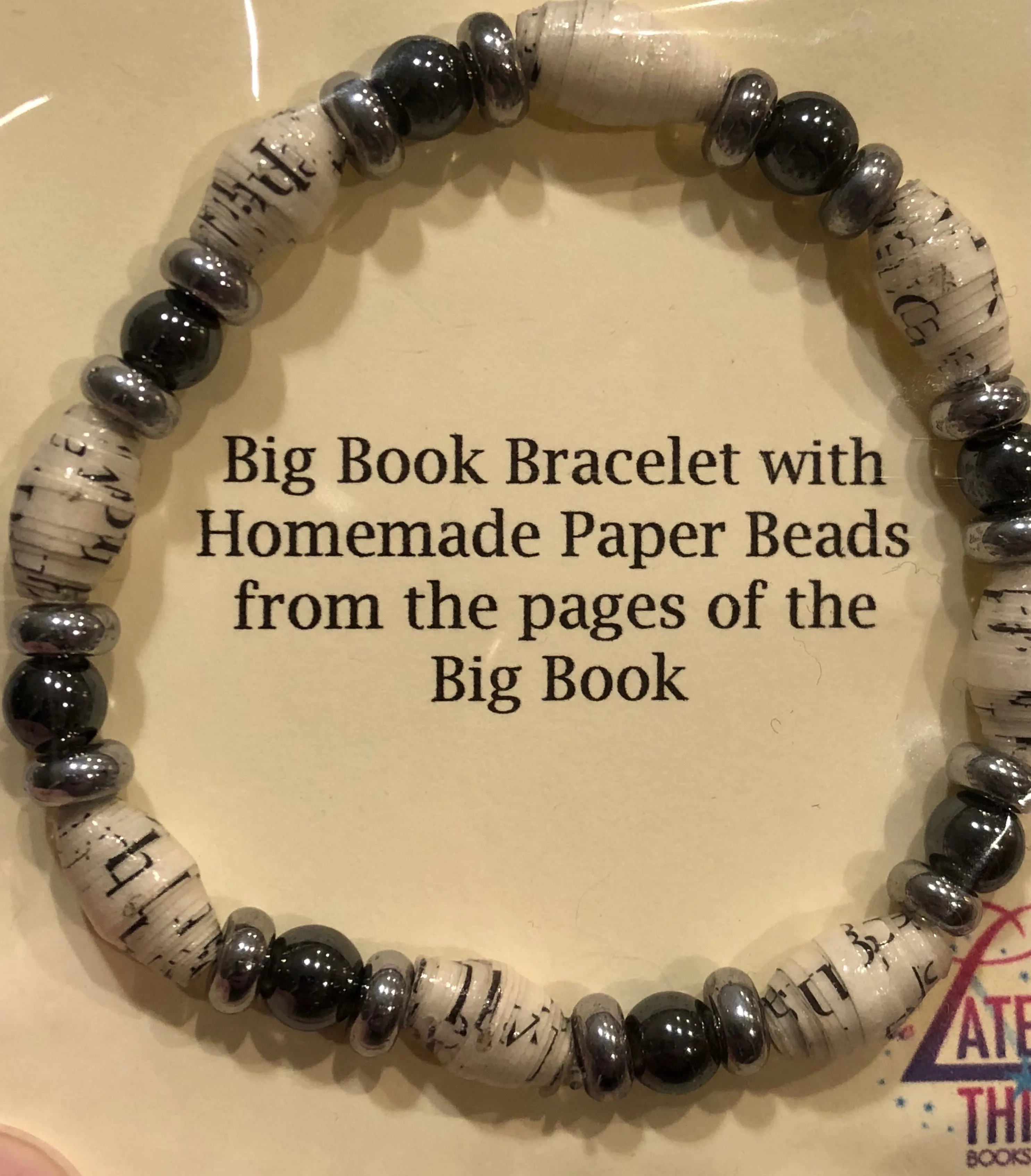 AA Big Book Bracelet Black & Silver Beads Made From Real Pages From The Big Book