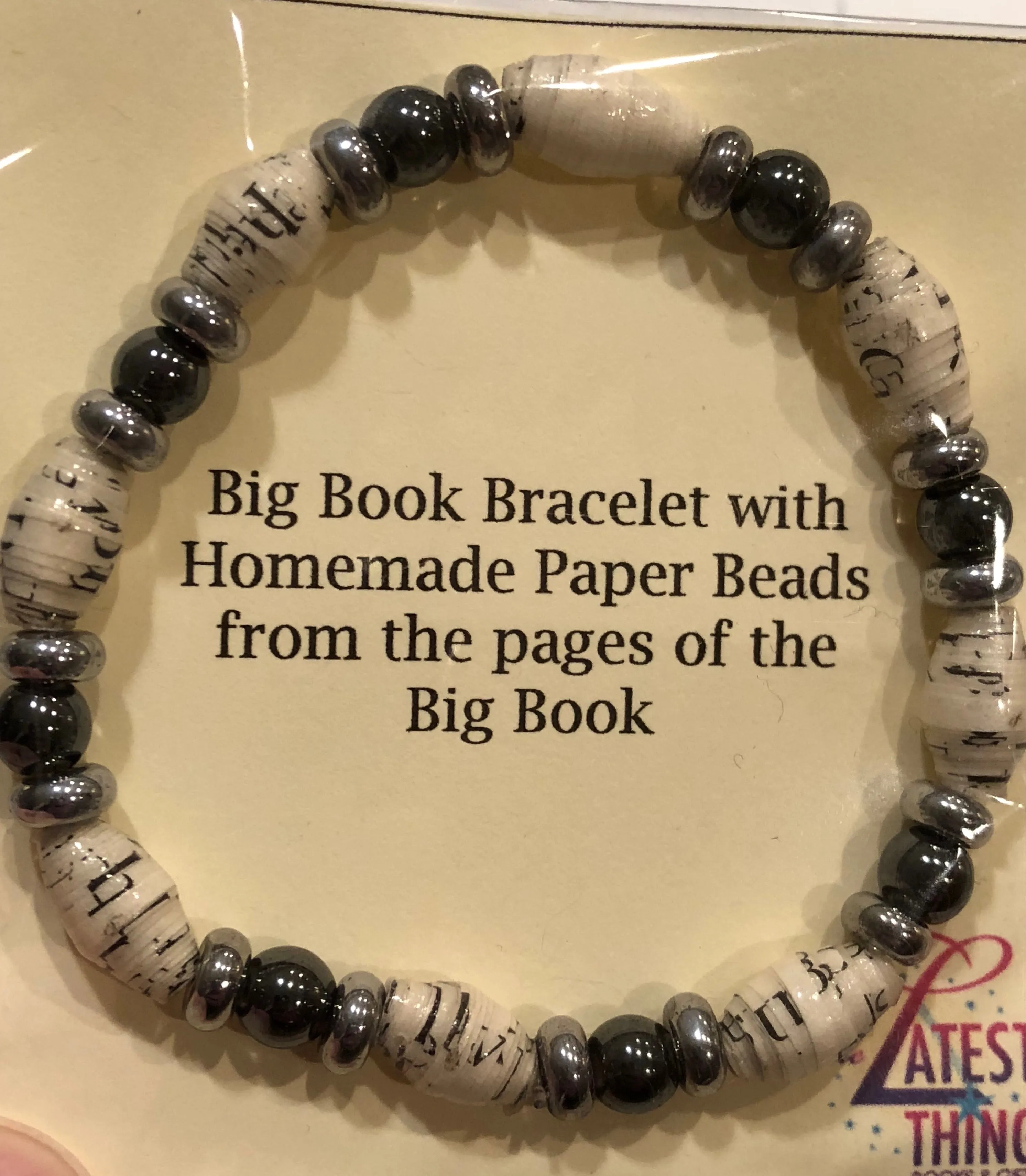 AA Big Book Bracelet Black & Silver Beads Made From Real Pages From The Big Book