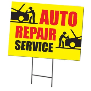 Auto Repair Service | Double Sided Sign with Metal Ground Stakes; 24"w x 18"h