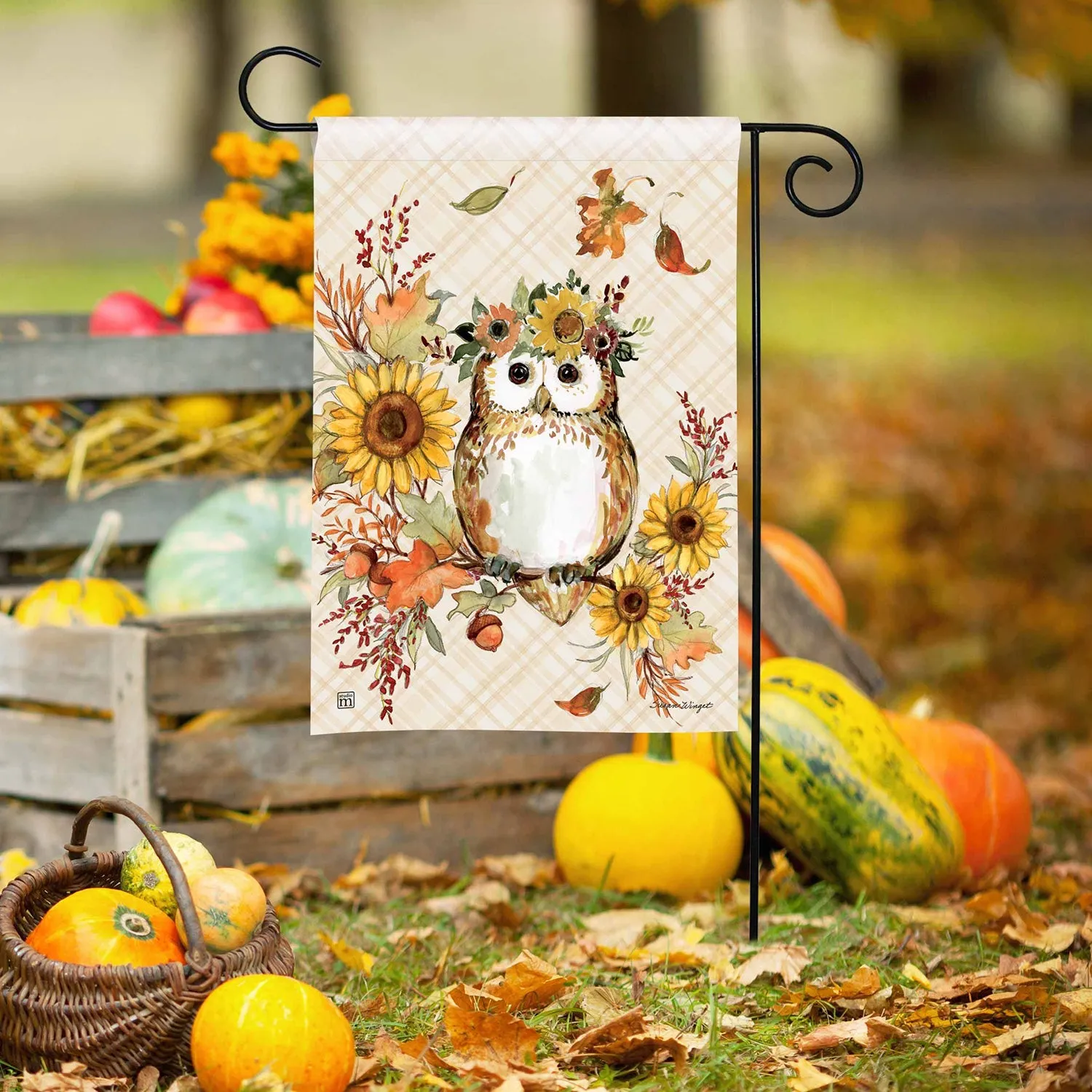 Autumn Owl Floral Garden Flag