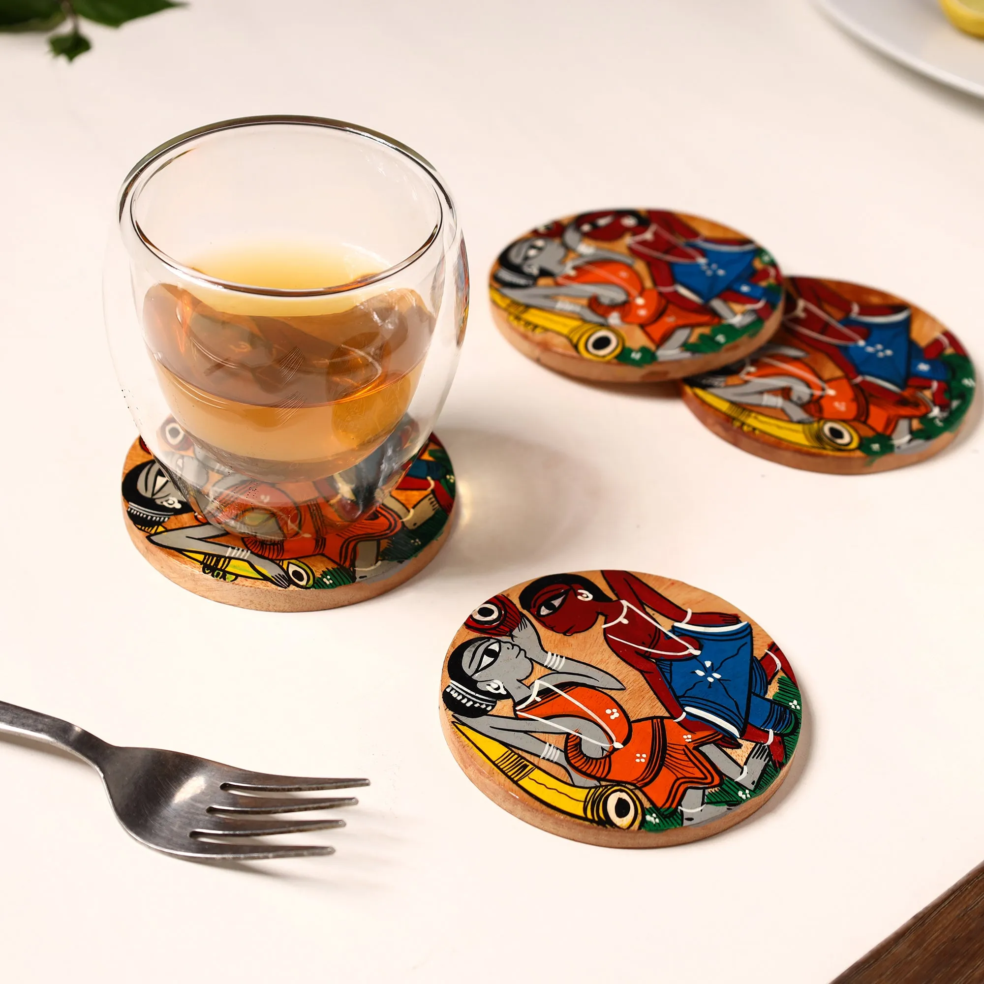 Bengal Patua Handpainted Akashmoni Wooden Coasters (Set of 4) 31