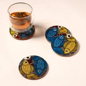 Bengal Patua Handpainted Akashmoni Wooden Coasters (Set of 4) 36