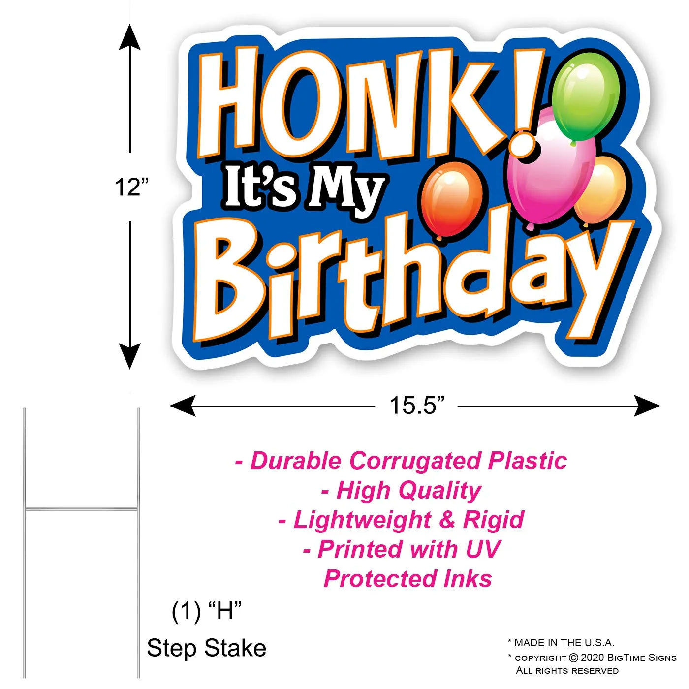 Bigtime Signs HONK! It's My Birthday Party Sign - 1pc Yard Decoration with Metal Stakes