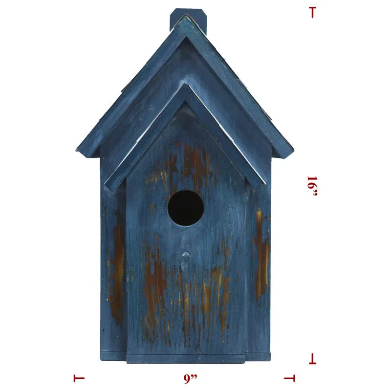 Blue Wood Rustic Bird House