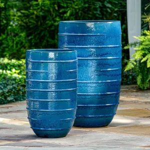 Campania International Logis Tall Planter in Cerulean Blue set of 2