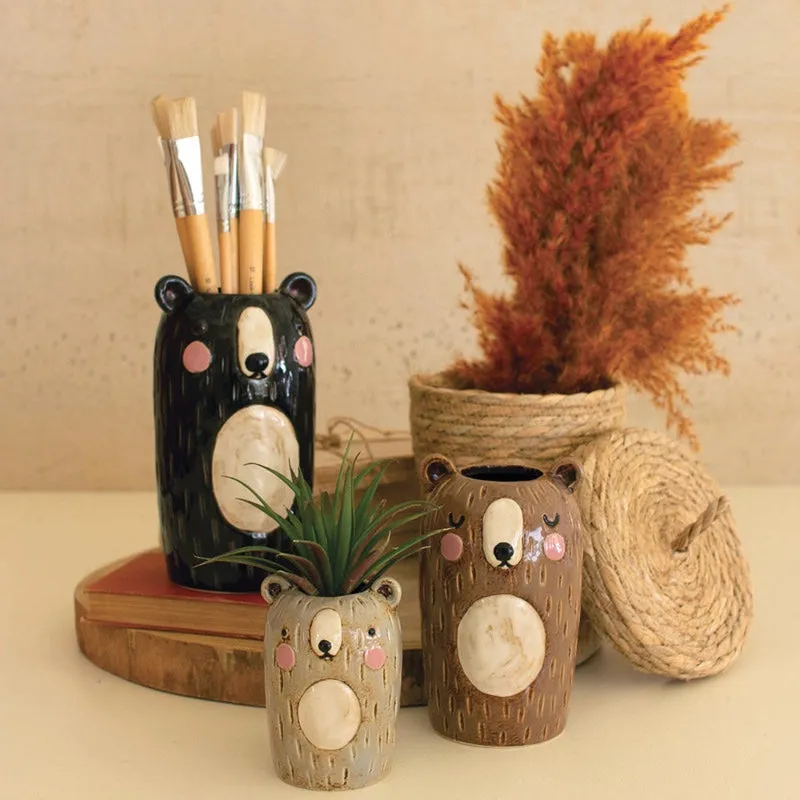 Ceramic Bear Planters-set of 3