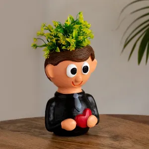 'Cheerful Lad' Handmade & Hand-Painted Terracotta Table Planter Flower Pot (20.6 cm, Multicolored)