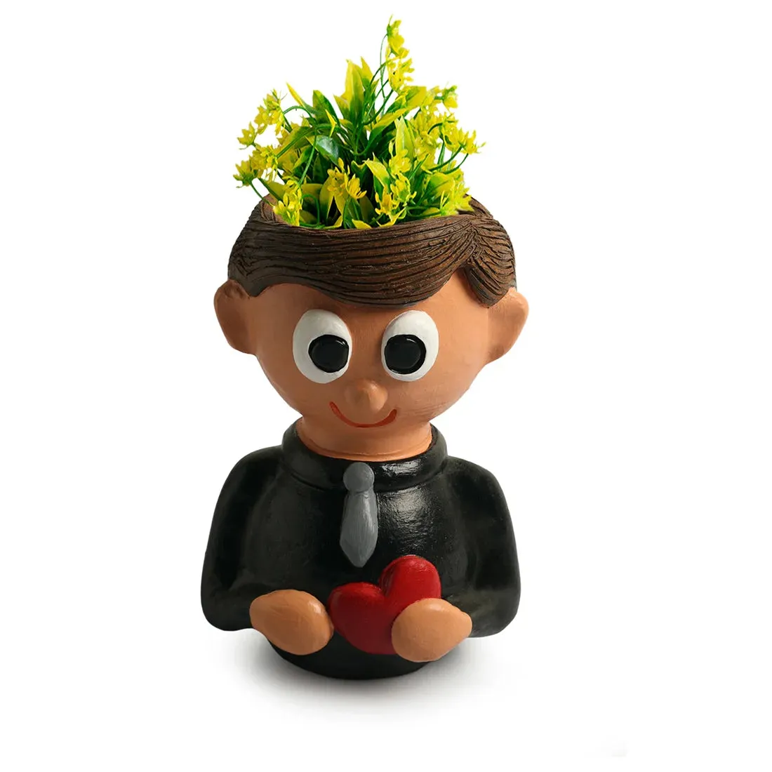 'Cheerful Lad' Handmade & Hand-Painted Terracotta Table Planter Flower Pot (20.6 cm, Multicolored)