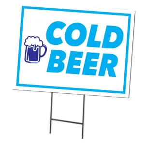 Cold Beer | Double Sided Sign with Metal Ground Stakes; 24"w x 18"h