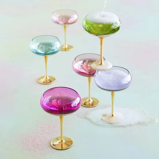 Colorful Gilded Coupe Glassware