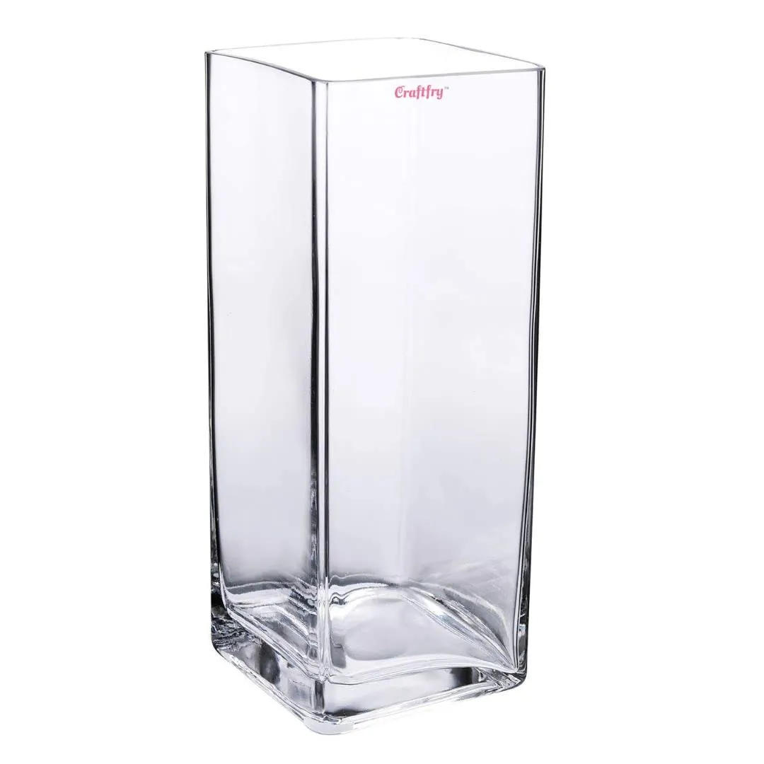 CRAFTFRY Transparent Multipurpose Glass Tall Square Vase for Flower Candle Holder and Showpiece (10 Inch, Clear) (2)