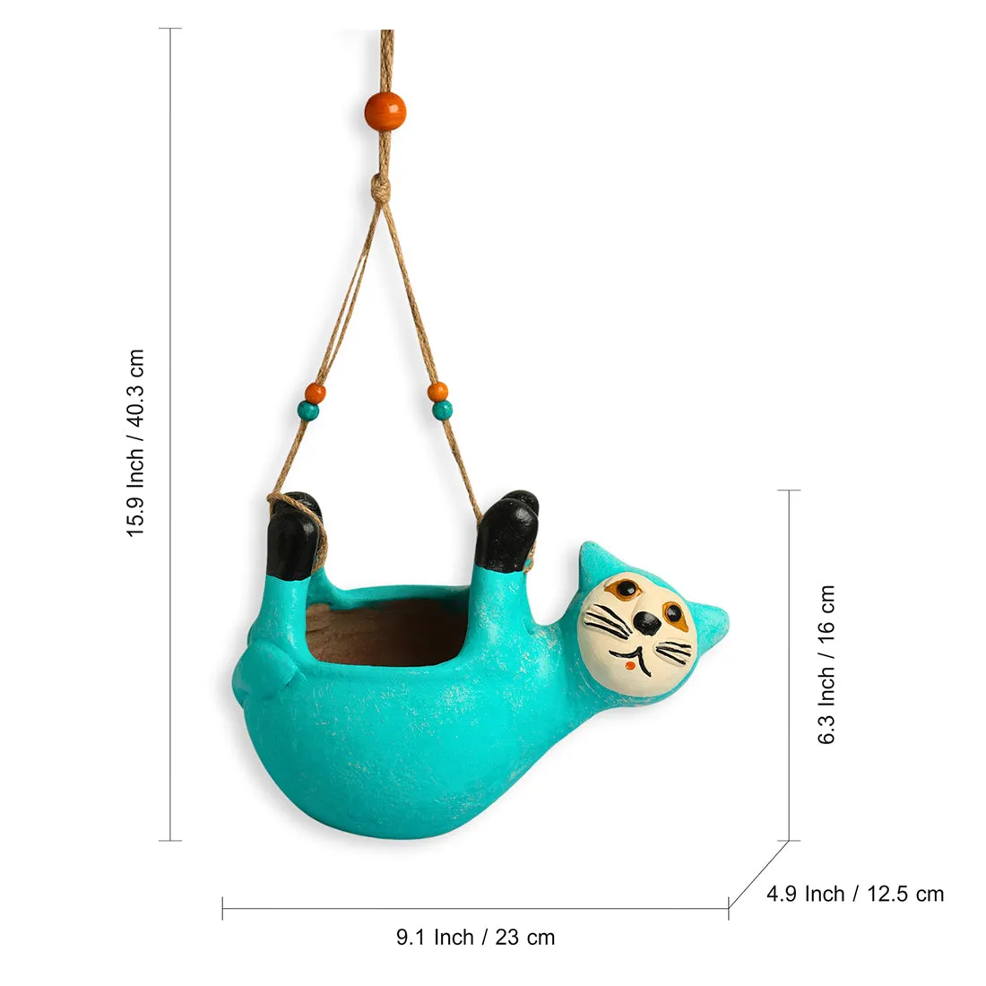 Cuddling Koala' Hanging Planter Pot In Terracotta (6.3 Inch, Handmade & Hand-Painted, Blue)