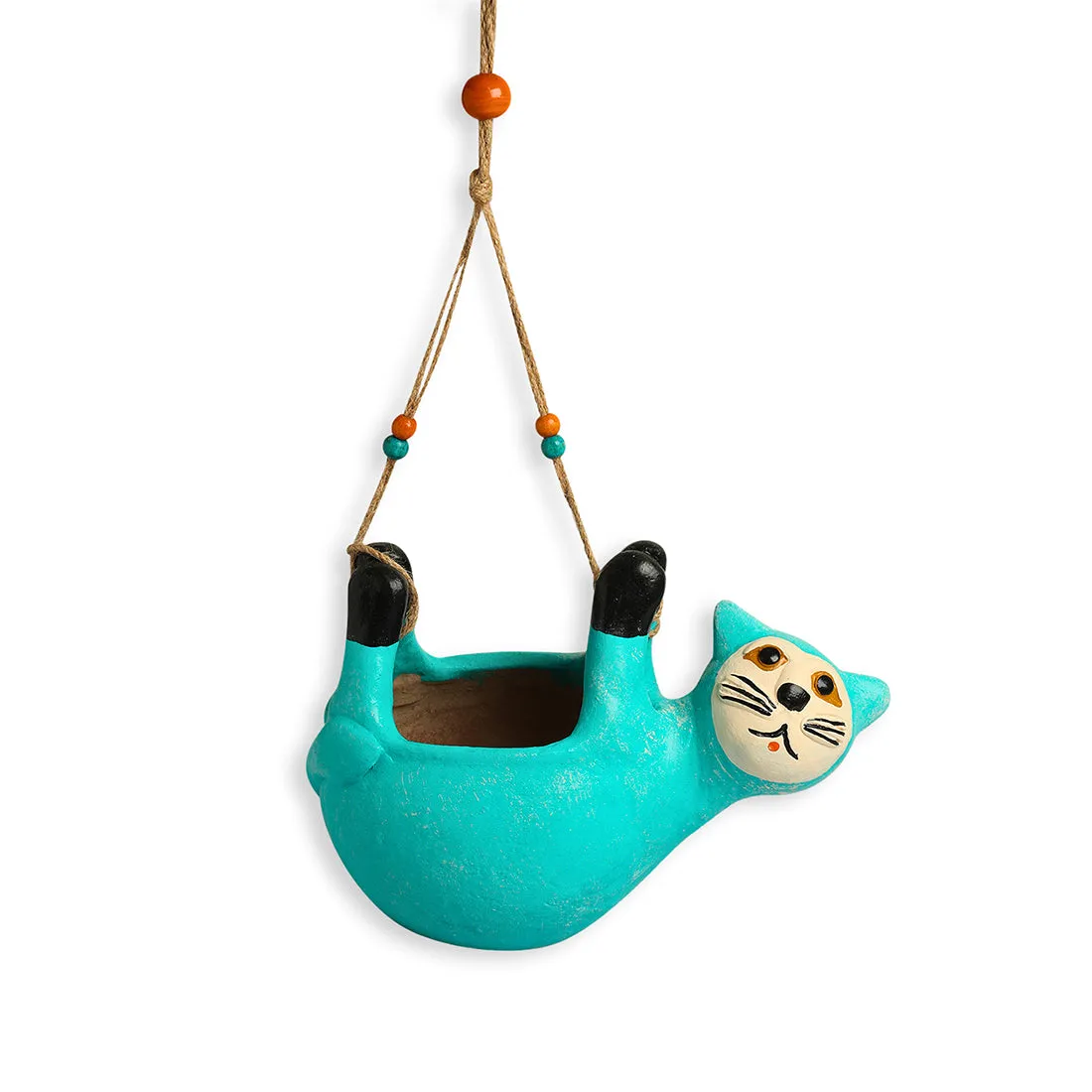 Cuddling Koala' Hanging Planter Pot In Terracotta (6.3 Inch, Handmade & Hand-Painted, Blue)