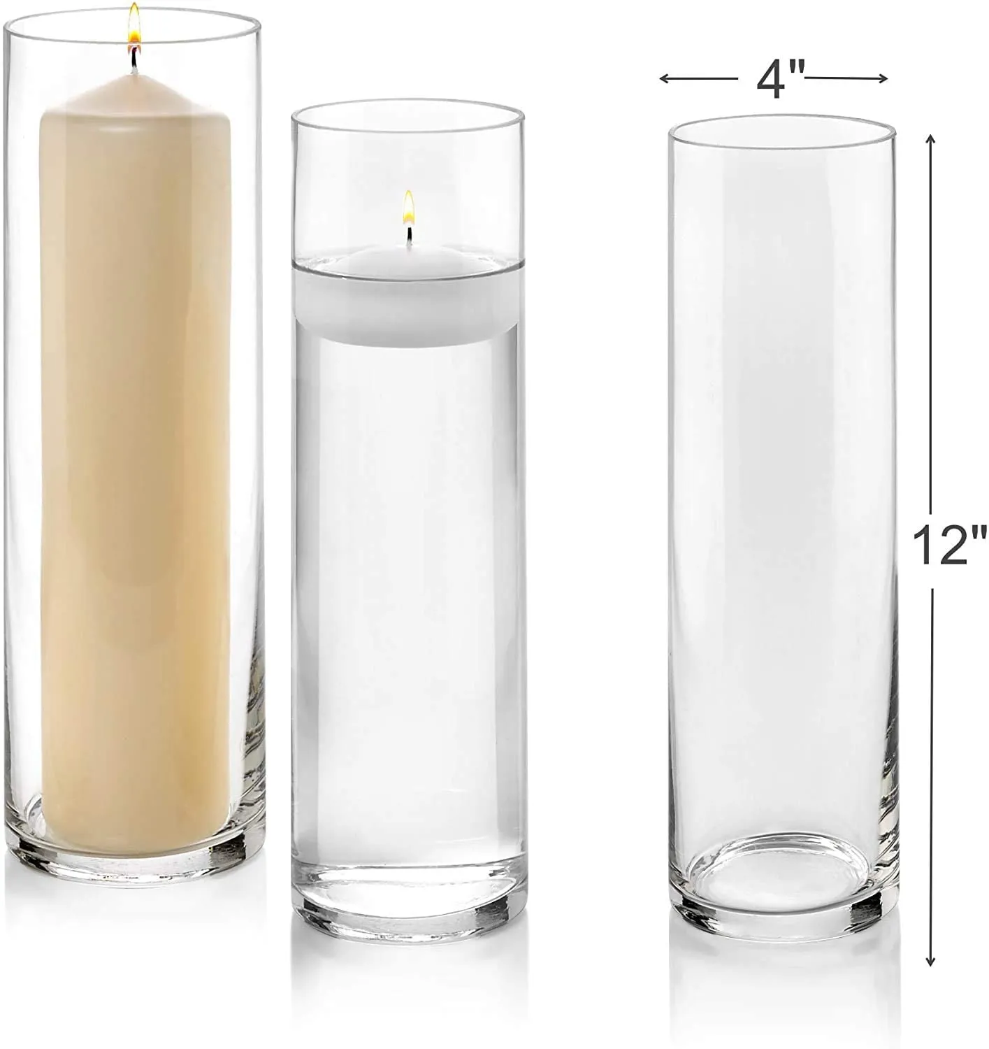 Cylinder Vases 9 Inch Tall X 3 Inch Round - Multi-use: Table top Pillar Candle, Floating Candles Holders or Flower Vase Cylinder Vase- Pack of 2Pcs