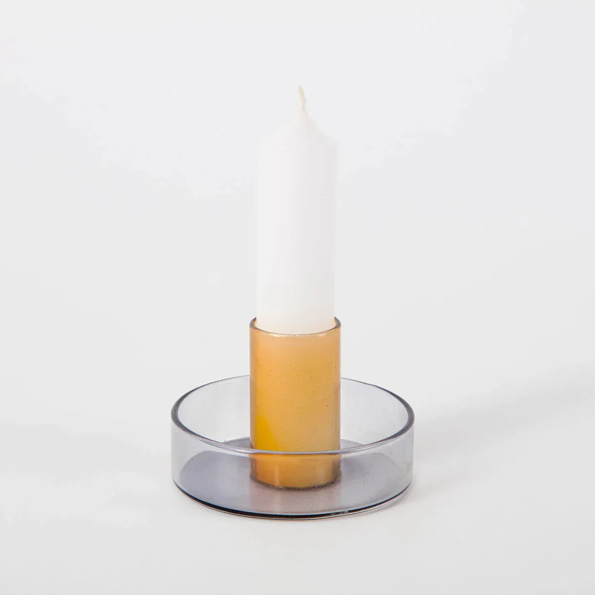 Dual Color Glass Candle Holder, Gray/Orange