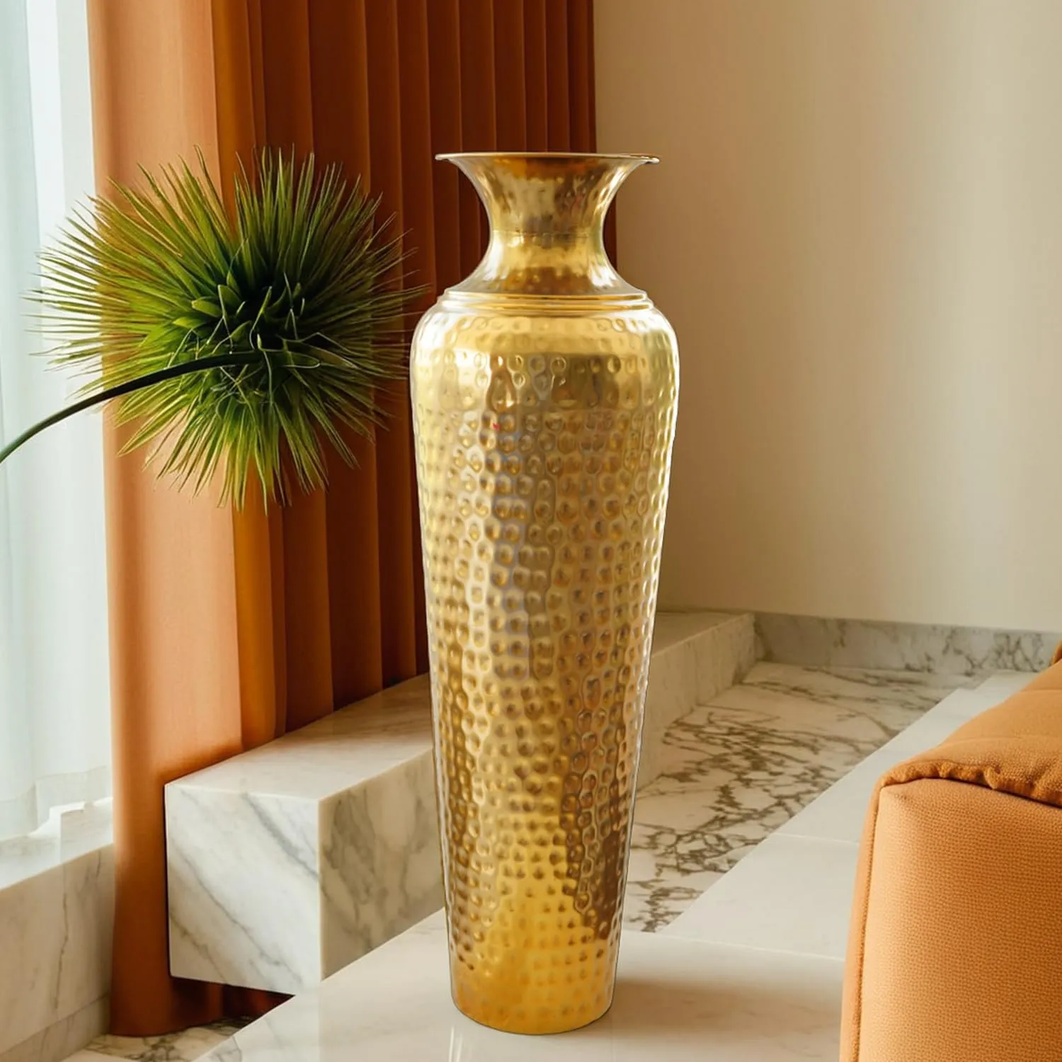 Ekhasa Tall Big Metallic Flower Vase for Home Decor | Long Flower Vase Gift for Weddings, Housewarmings, and Gatherings | Large Decorative Sofa Side Metal Vase for Living Room, Office & Bed Corner