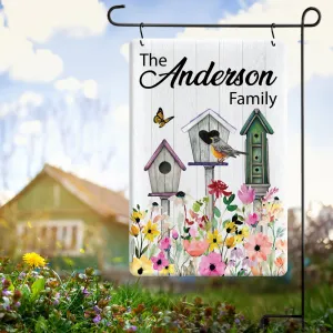 Family Birdhouse Metal Garden Flag