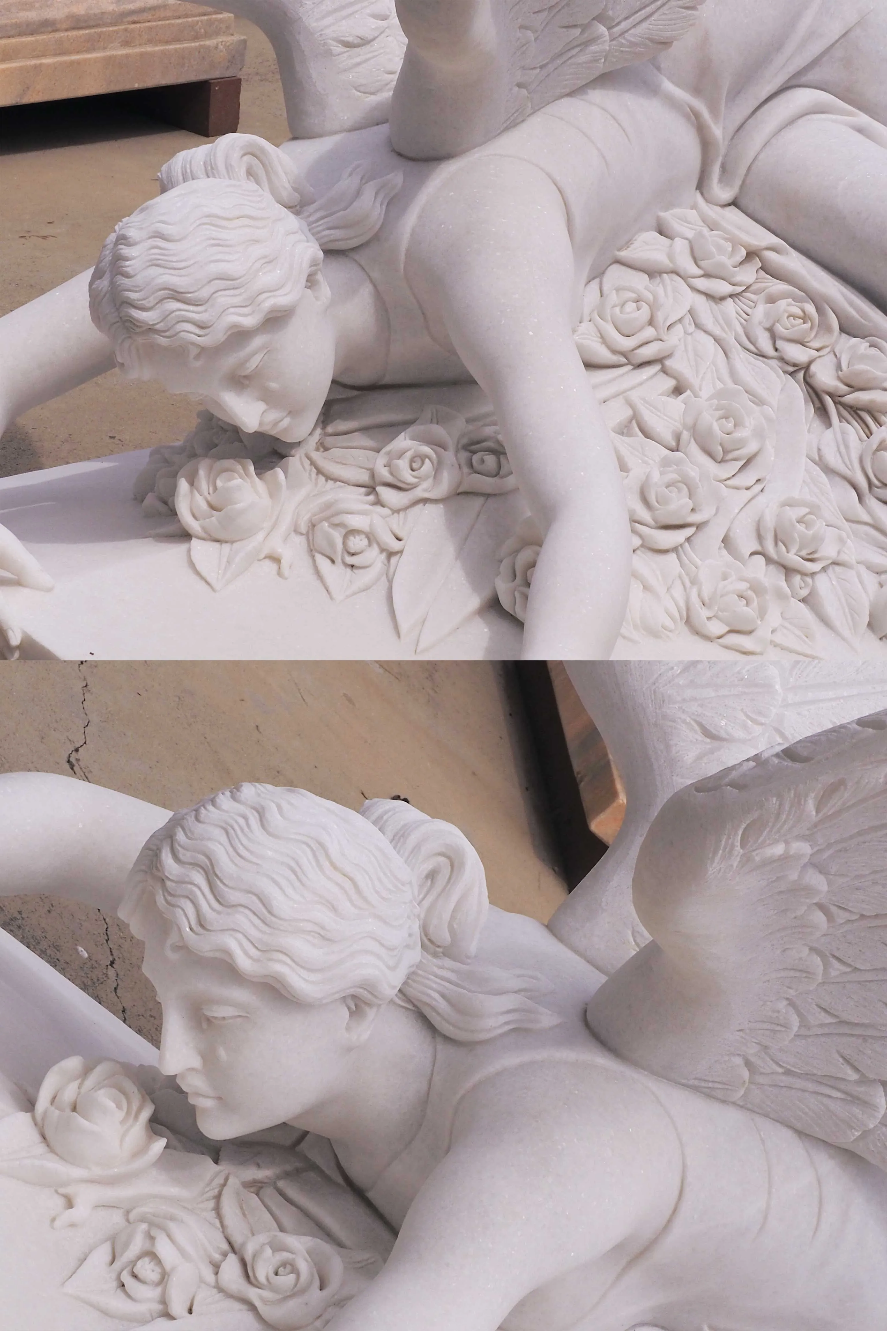 FINEST Custom White Marble Fallen Angel Garden Memorial Sculpture FM-056