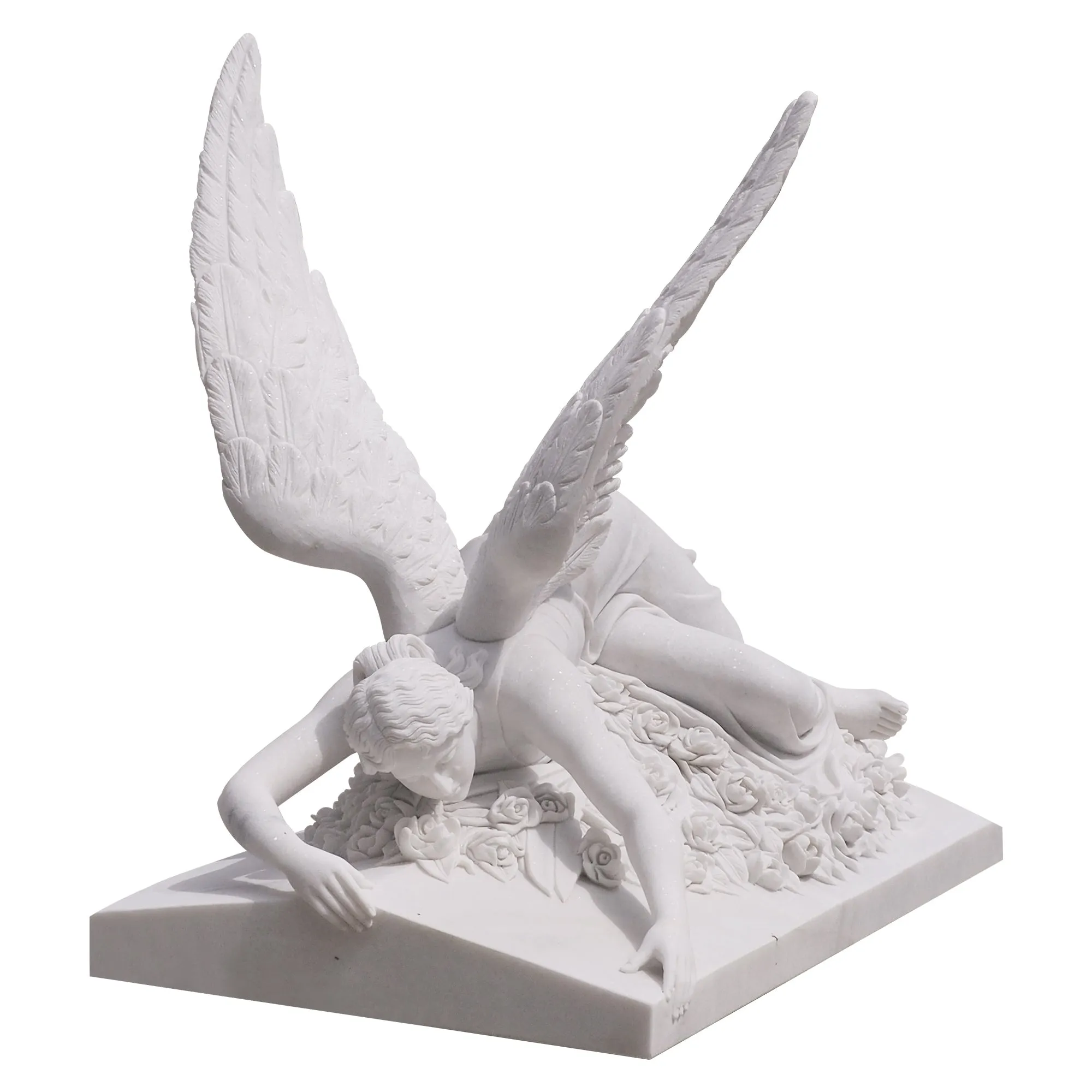 FINEST Custom White Marble Fallen Angel Garden Memorial Sculpture FM-056