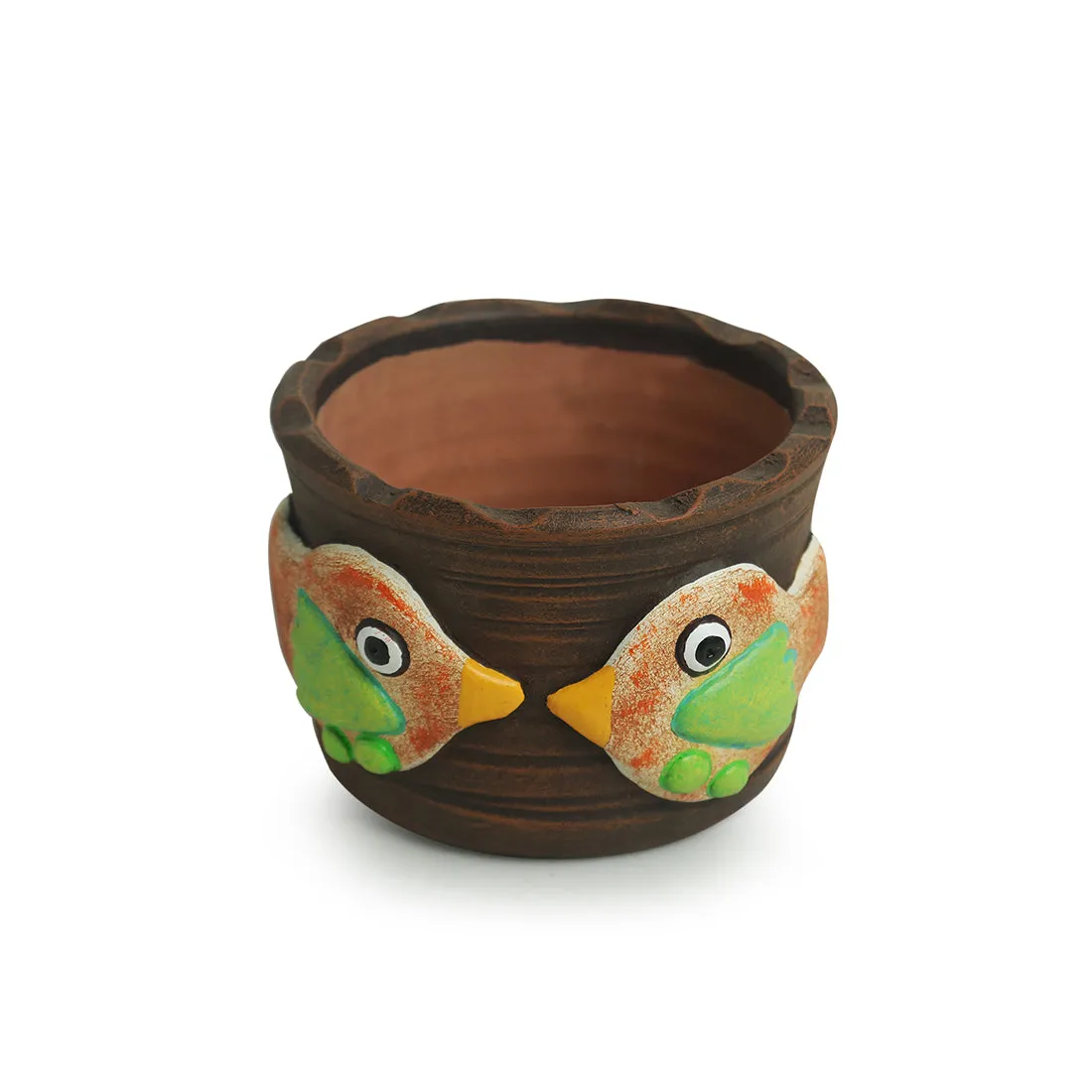 'Fish Florets' Handmade & Hand-painted Planter Pot In Terracotta (10.2 cm)