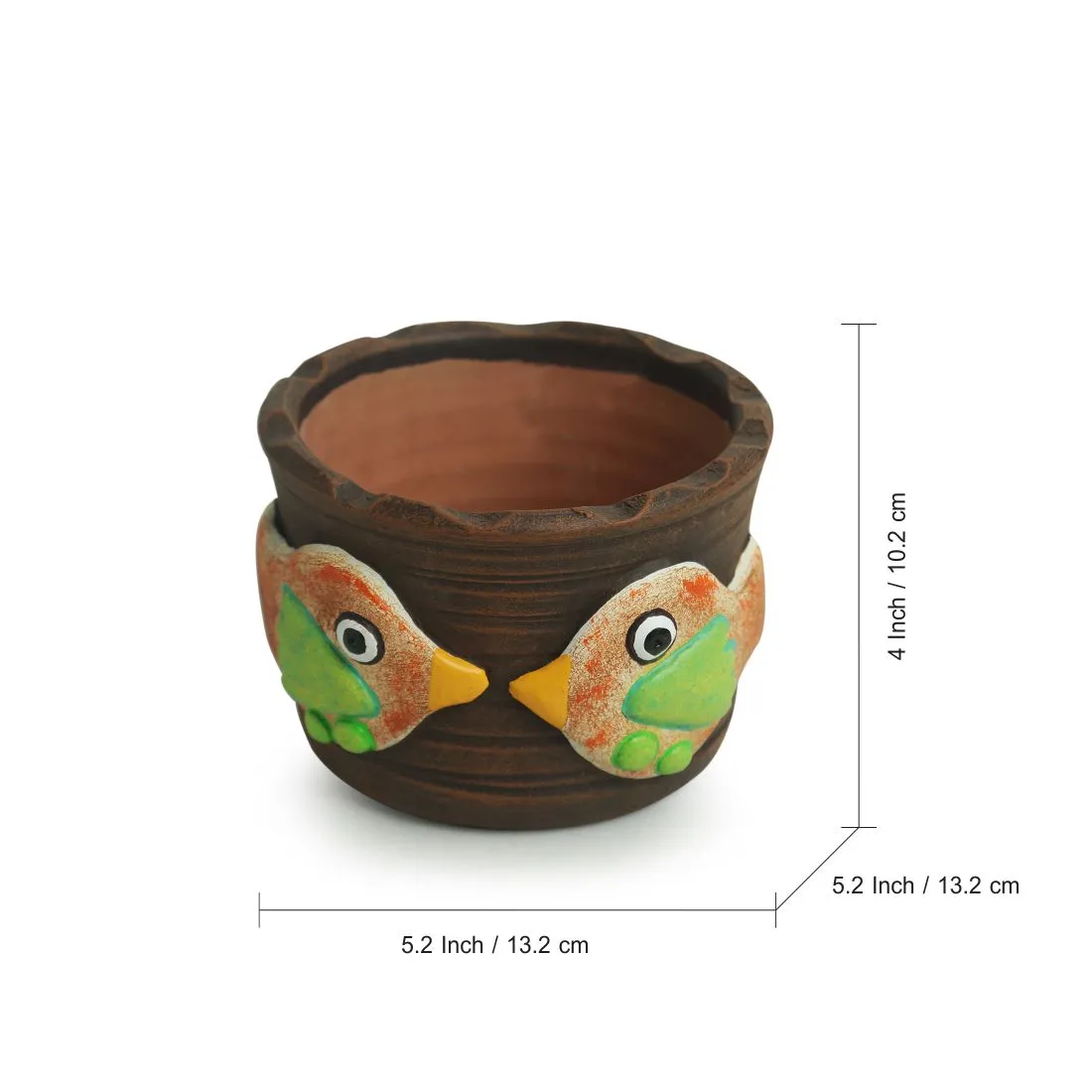 'Fish Florets' Handmade & Hand-painted Planter Pot In Terracotta (10.2 cm)