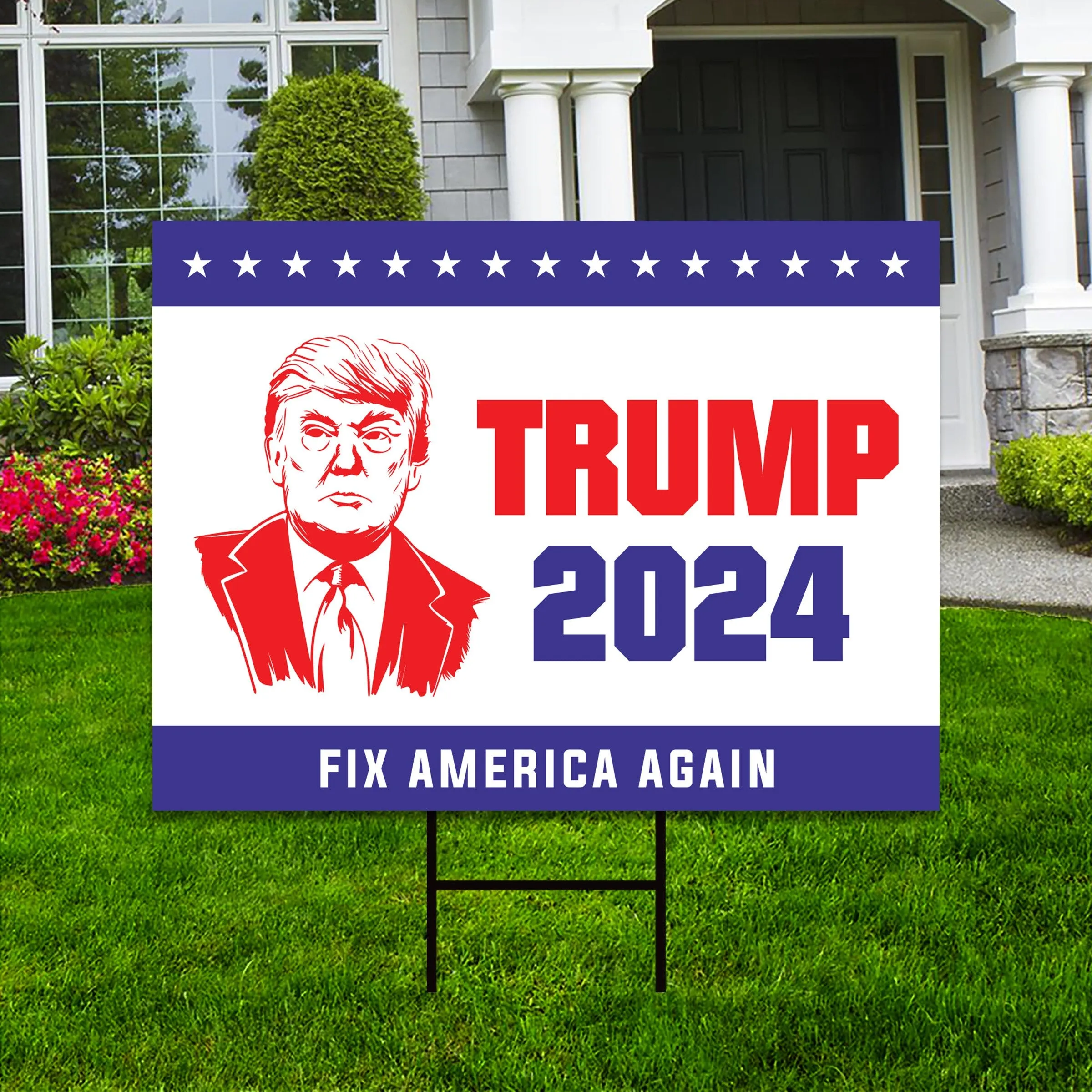 Fix America Again Trump 2024 Yard Sign - Coroplast Donald Trump For President 2024 Take America Back Yard Sign with Metal H-Stake